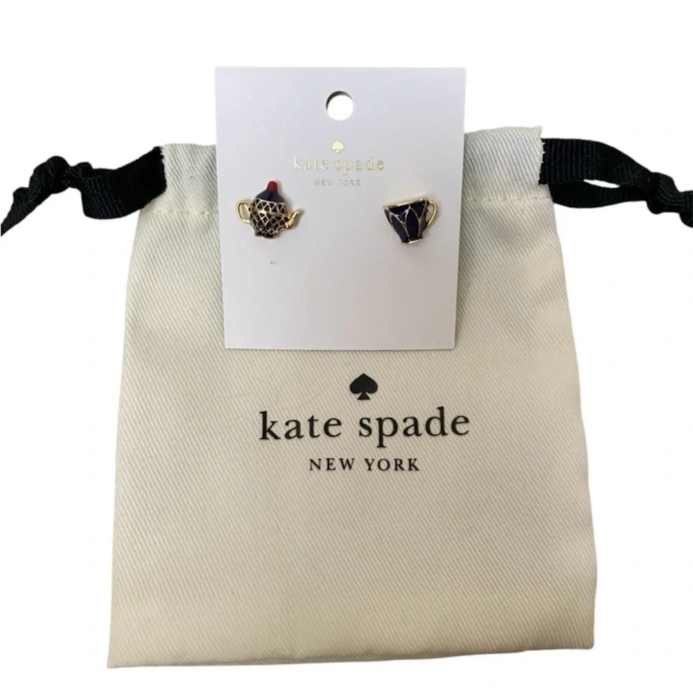 NWT Kate Spade Alice in Wonderland Tea Cup Stud Earrings with Dust Bag